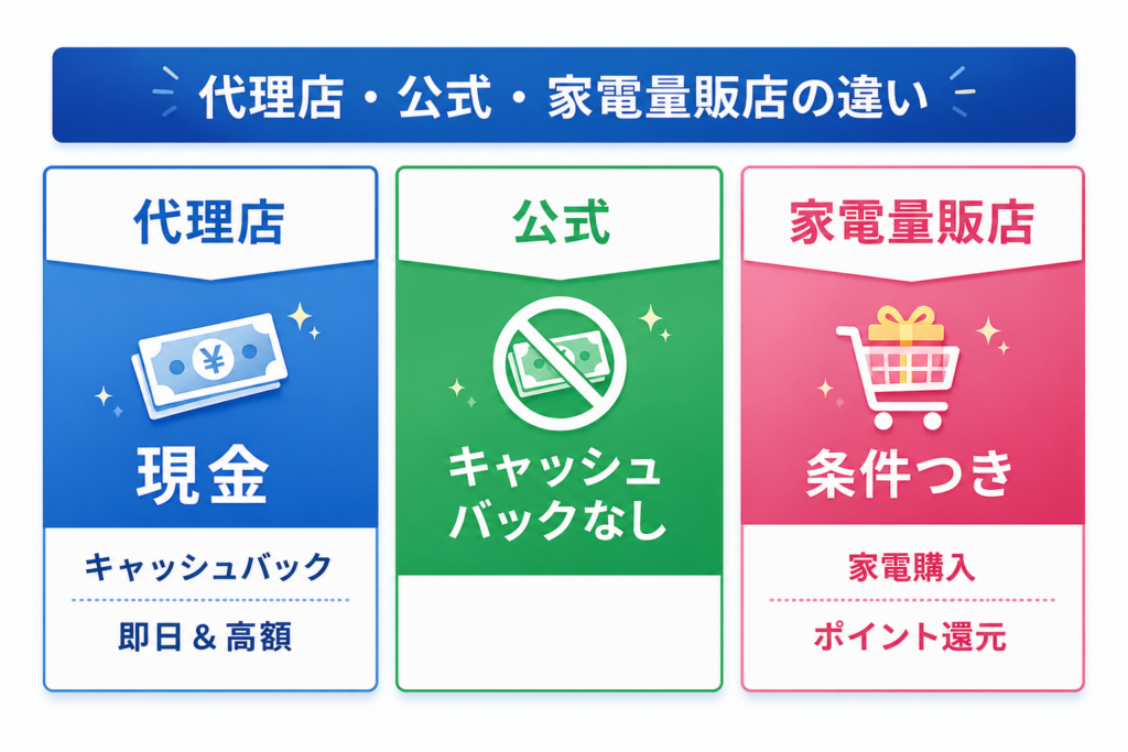 代理店・公式・家電量販店の違い