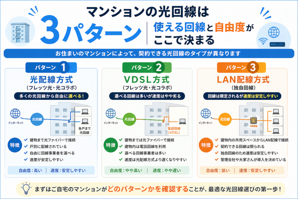マンション回線はこの3パターン
