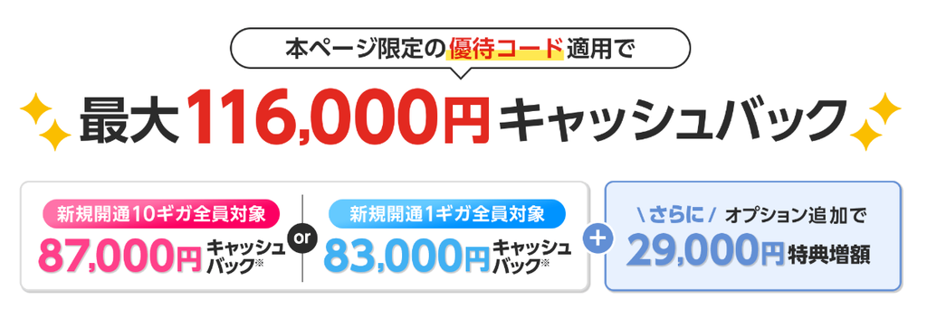 ドコモ光（GMOとくとくBB）ドコモでき同時申込で最大116,000円キャッシュバック優待コード261006