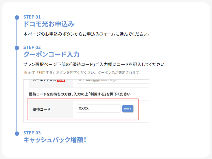 ドコモ光GMO優待コードステップ