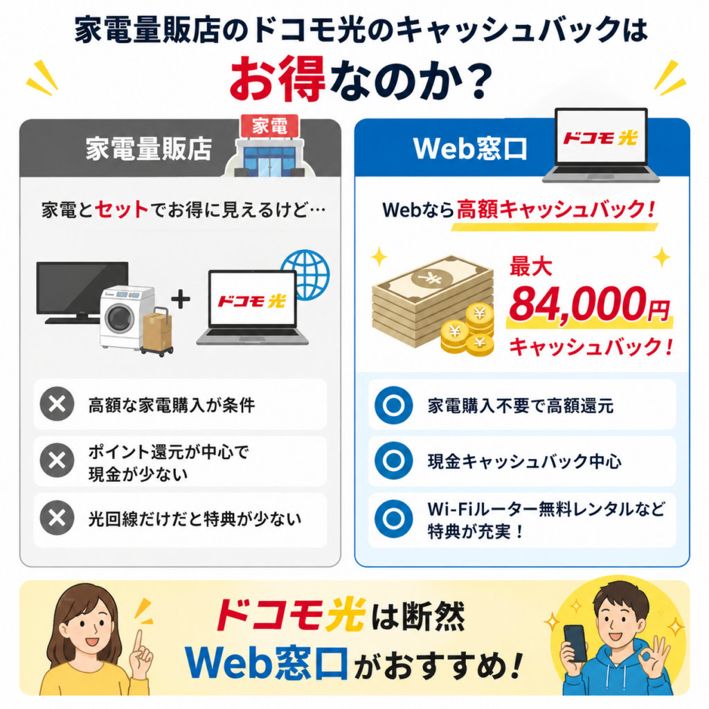 ドコモ光キャッシュバック 家電vsWeb窓口