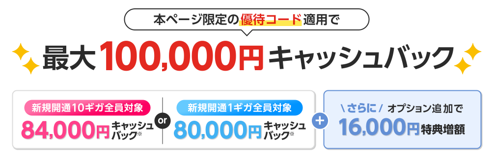 ドコモ光（GMOとくとくBB）ドコモでき同時申込で最大100,000円キャッシュバック優待コード260524