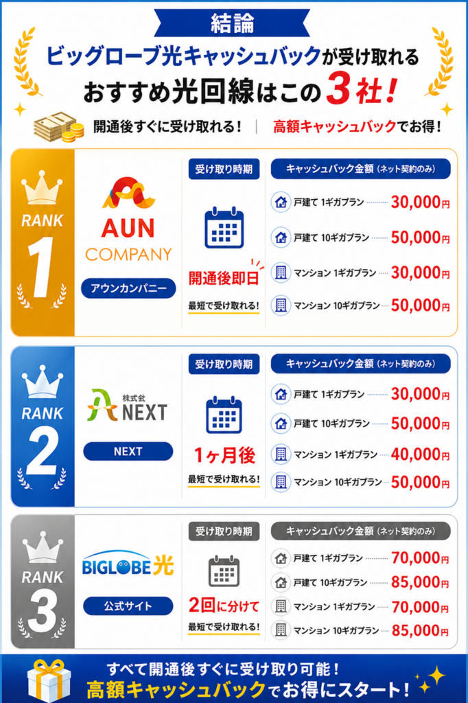ビッグローブ光キャッシュバック　結論図解