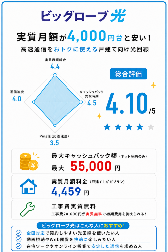 レーダーチャートビッグローブ光　光回線戸建て