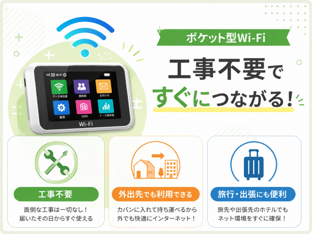 光回線一人暮らしポケット型Wi-Fi図解