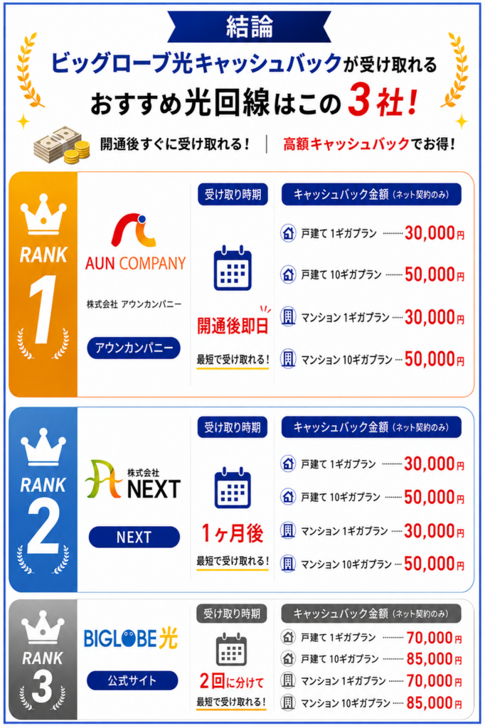 ビッグローブ光キャッシュバック　結論図解