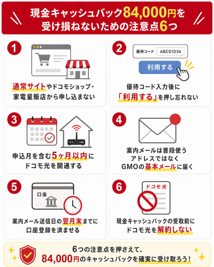 ドコモ光gmo優待コード注意点6つ図解