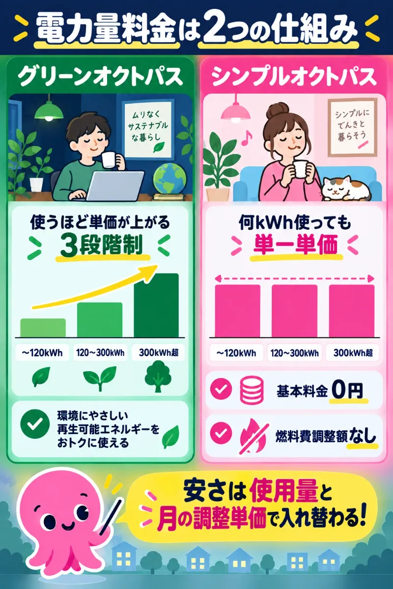 グリーンオクトパスの3段階制とシンプルオクトパスの単一単価の違い