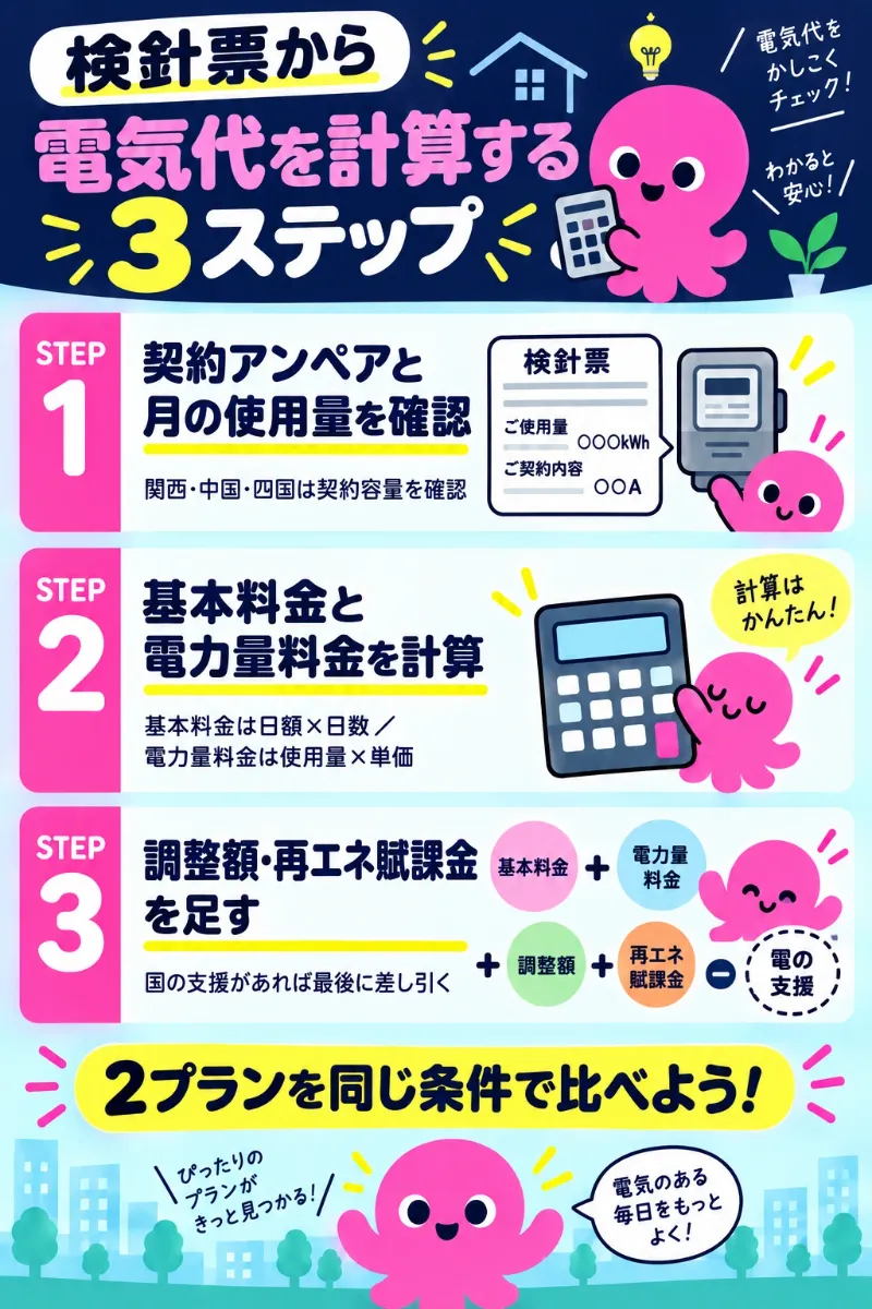 オクトパスエナジーの電気代を検針票から計算する3ステップ