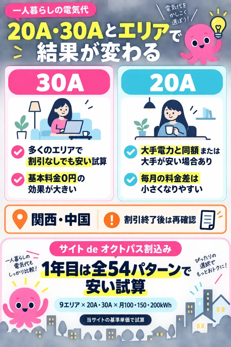 一人暮らしの20Aと30Aおよびエリアによる電気料金比較の注意点