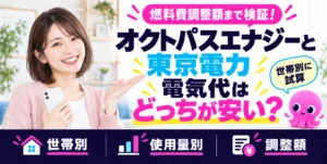 オクトパスエナジーと東京電力を比較!燃料費調整額は高い?世帯別・使用量別に電気代はどっちが安いか検証