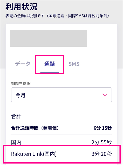 Rakuten Linkの利用状況確認画像