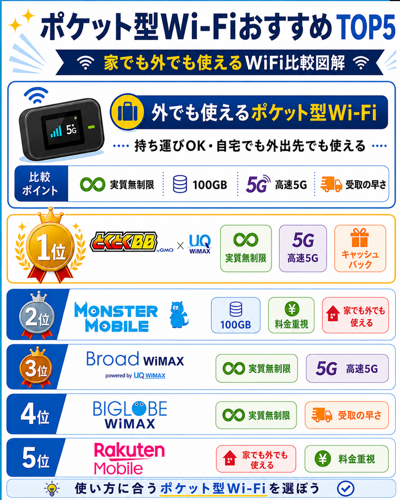 wifiおすすめポケット型Wi-Fiランキング図解