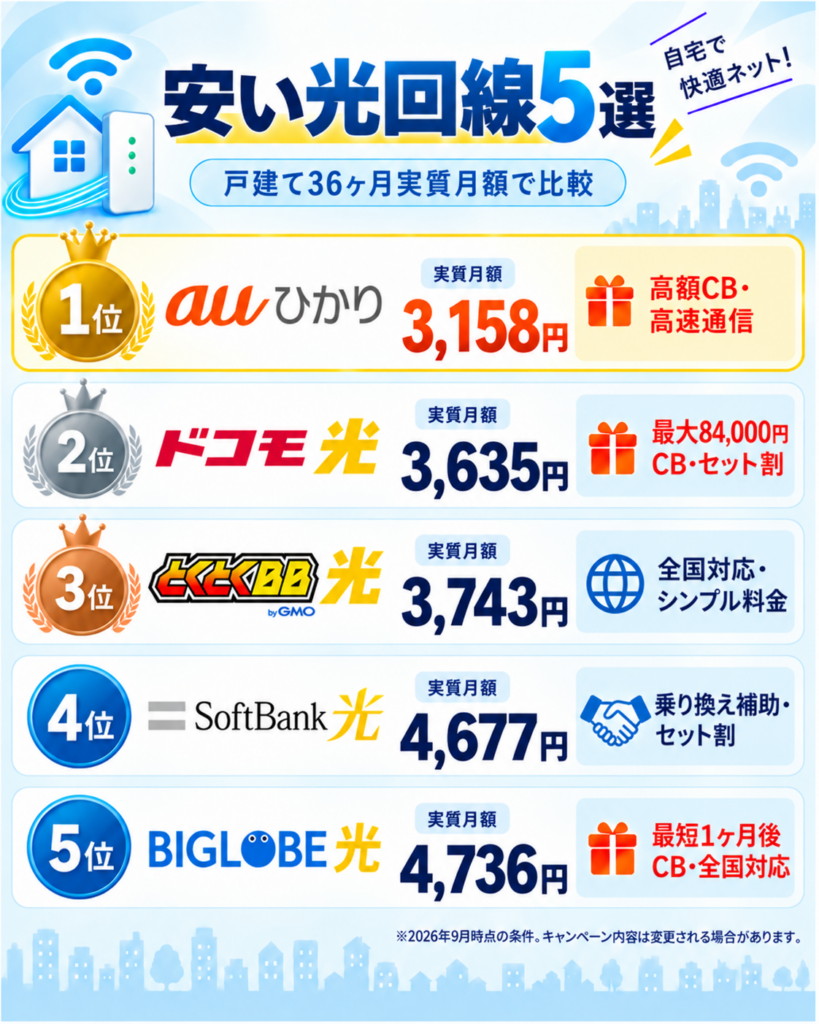 wifi安い光回線ランキング図解260911