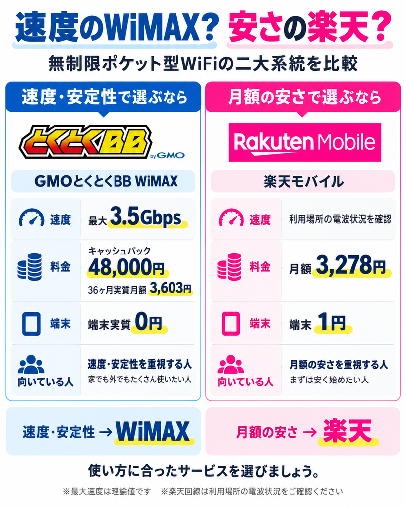 ポケットWiFi無制限GMO楽天比較の図解