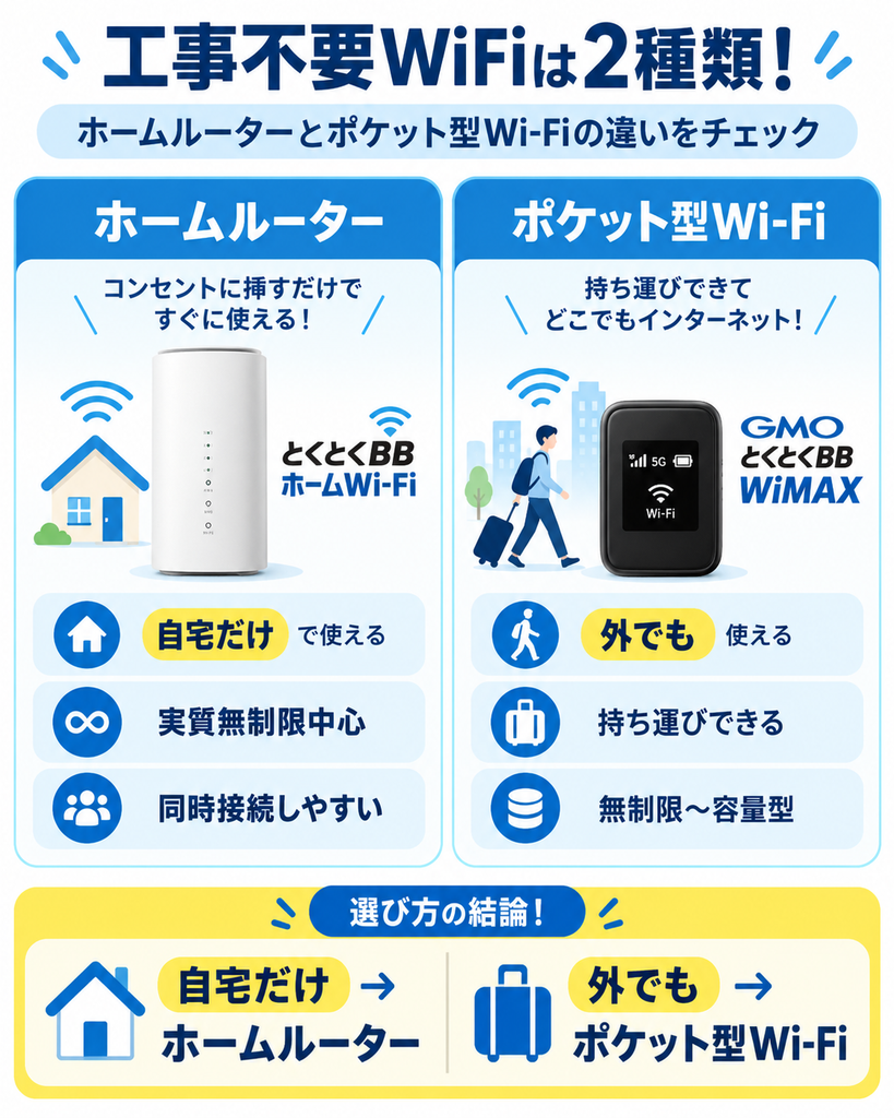 工事不要wifiホームルーターポケット型Wi-Fiの図解