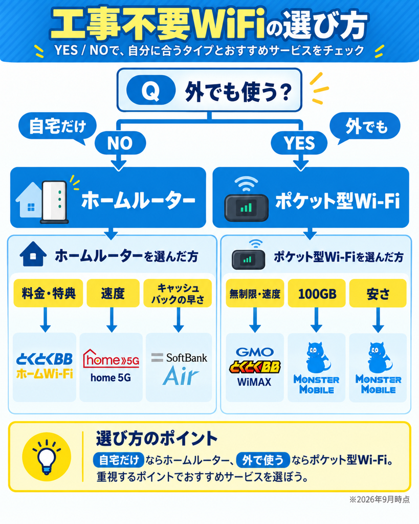 工事不要wifi選び方フローチャート図解