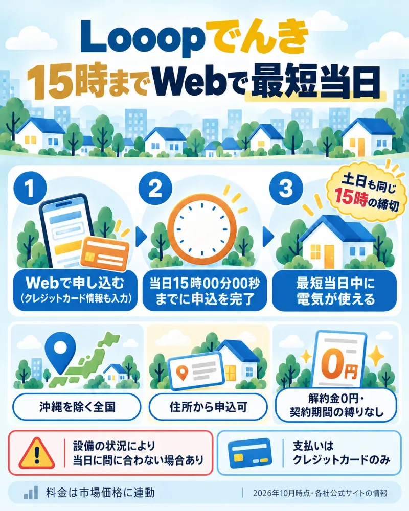 Looopでんきの15時までのWeb申込手順と当日開始条件