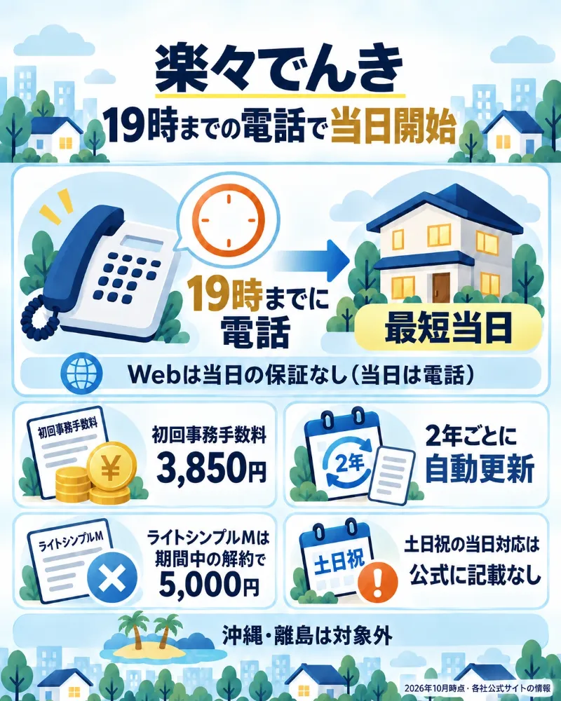 楽々でんきの19時までの電話申込と契約条件