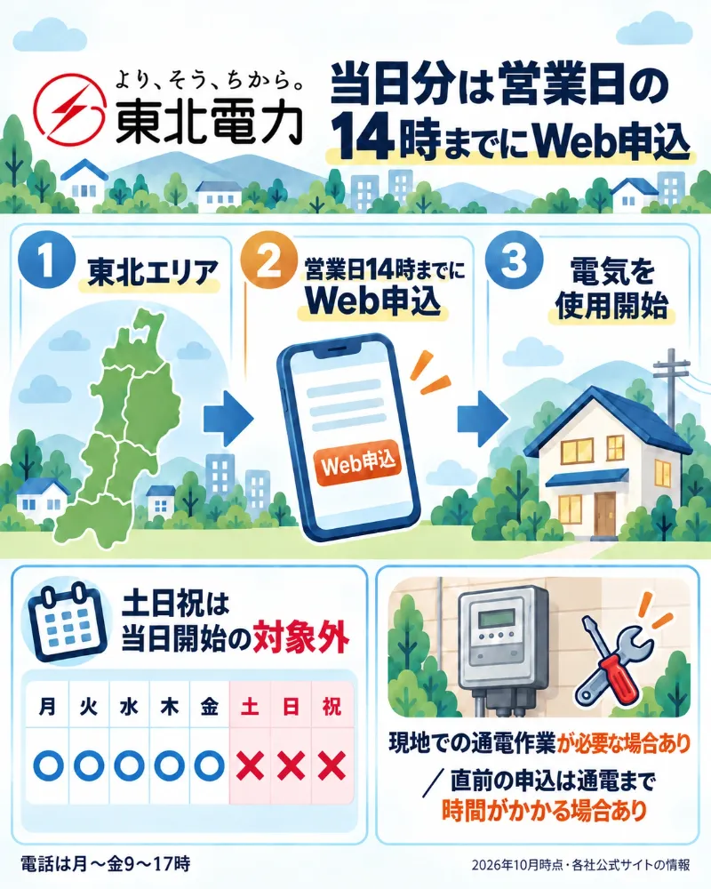東北電力の営業日14時までのWeb申込条件