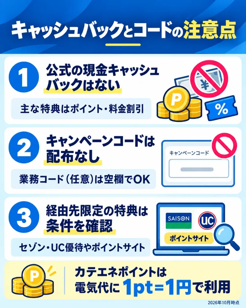 現金キャッシュバックとキャンペーンコードに関する注意点